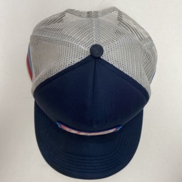 USA Patch Snapback Trucker Hat Adjustable Blue & Red Stripe On Back of Hat VTG - Picture 5 of 8